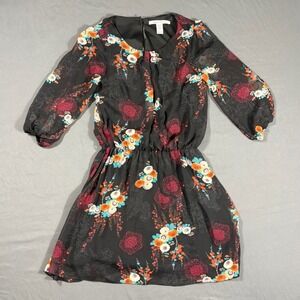 American Rag Cie 1984 Dress Small Black Floral Boho Bishop Sleeve Mini